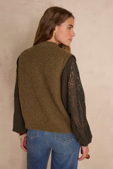 SIMON OLIVE SLEEVELESS CARDIGAN