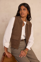 SIMON CAMEL SLEEVELESS CARDIGAN