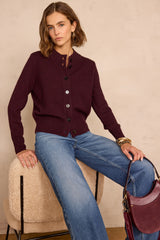 CHRIS WOOL AND YAK AUBERGINE CARDIGAN