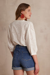 BLISS ECRU BRODERIE ANGLAISE COTTON BLOUSE