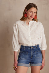 BLISS ECRU BRODERIE ANGLAISE COTTON BLOUSE