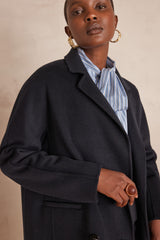 LINA NAVY LONG WOOL COAT