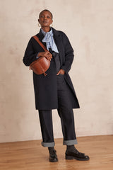 LINA NAVY LONG WOOL COAT