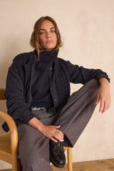 BIXENTE NAVY CABLE-KNIT WOOL SLEEVELESS CARDIGAN