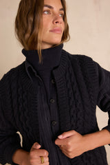 BIXENTE NAVY CABLE-KNIT WOOL SLEEVELESS CARDIGAN