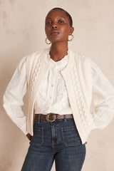 BIXENTE CREAM CABLE-KNIT WOOL SLEEVELESS CARDIGAN