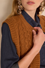 BIXENTE SLEEVELESS CINNAMON WOOL CARDIGAN