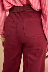 LUNA BURGUNDY WIDE-LEG TROUSERS