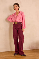 LUNA BURGUNDY WIDE-LEG TROUSERS