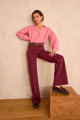 LUNA BURGUNDY WIDE-LEG TROUSERS