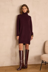 ROXA WOOL TURTLENECK AUBERGINE DRESS