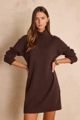 ROXA WOOL TURTLENECK DARK BROWN DRESS