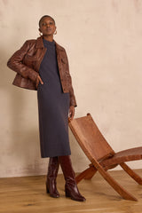 ROXANA PETROL STRAIGHT WOOL DRESS