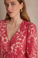 LIAME FUCHSIA ARABESQUE PRINTED SHORT COTTON DRESS