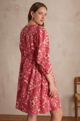 LIAME FUCHSIA ARABESQUE PRINTED SHORT COTTON DRESS