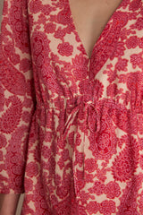 LIAME FUCHSIA ARABESQUE PRINTED SHORT COTTON DRESS