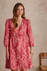 LIAME FUCHSIA ARABESQUE PRINTED SHORT COTTON DRESS