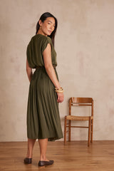 CRYSTAL KHAKI PLEATED SKIRT