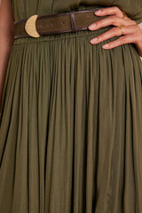 CRYSTAL KHAKI PLEATED SKIRT