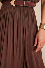 CRYSTAL CHOCOLATE PLEATED SKIRT