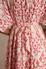 LOUBNA CORAL PRINTED LONG COTTON DRESS