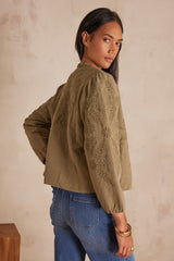 PAMINA KHAKI EMBROIDERED COTTON JACKET
