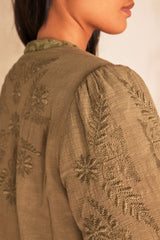 PAMINA KHAKI EMBROIDERED COTTON JACKET