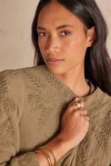 PAMINA KHAKI EMBROIDERED COTTON JACKET