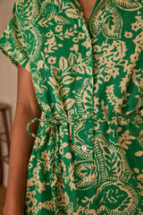 LOUISIANA GREEN PRINTED LINEN SHIRT DRESS