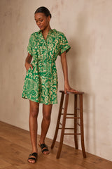 LOUISIANA GREEN PRINTED LINEN SHIRT DRESS