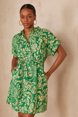 LOUISIANA GREEN PRINTED LINEN SHIRT DRESS
