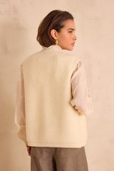 BORIS ECRU WOOL SLEEVELESS CARDIGAN