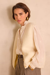 BORIS ECRU WOOL SLEEVELESS CARDIGAN