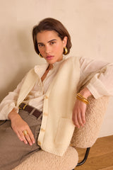 BORIS ECRU WOOL SLEEVELESS CARDIGAN