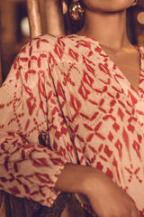 SALLY CORAL PRINTED COTTON BLOUSE