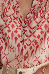 SALLY CORAL PRINTED COTTON BLOUSE