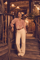 SALLY CORAL PRINTED COTTON BLOUSE