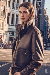PERLE DARK BROWN LEATHER JACKET