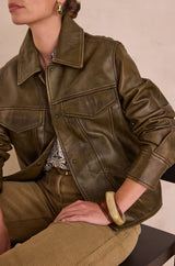 FIERCE KHAKI LEATHER JACKET