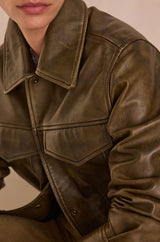 FIERCE KHAKI LEATHER JACKET