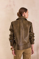 FIERCE KHAKI LEATHER JACKET