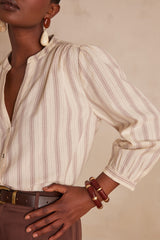 SABRINA ECRU STRIPED COTTON BLOUSE