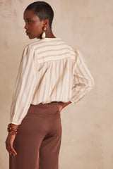 SABRINA ECRU STRIPED COTTON BLOUSE