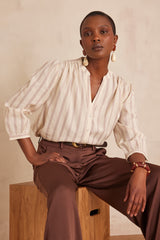 SABRINA ECRU STRIPED COTTON BLOUSE