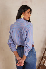 SELENE FRILLED STRIPED COTTON SHIRT