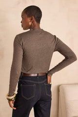 FLYNN HIGH NECK DARK TAUPE T-SHIRT