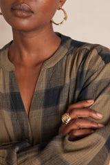 SAMANTHA ALMOND CHECKED BLOUSE