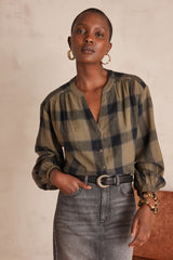 SAMANTHA ALMOND CHECKED BLOUSE
