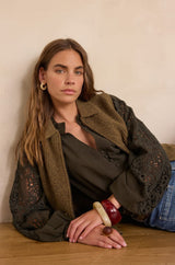 SIMONE KHAKI EMBROIDERED BLOUSE