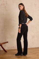 LILY BLACK COTTON VELVET BOOTCUT TROUSERS